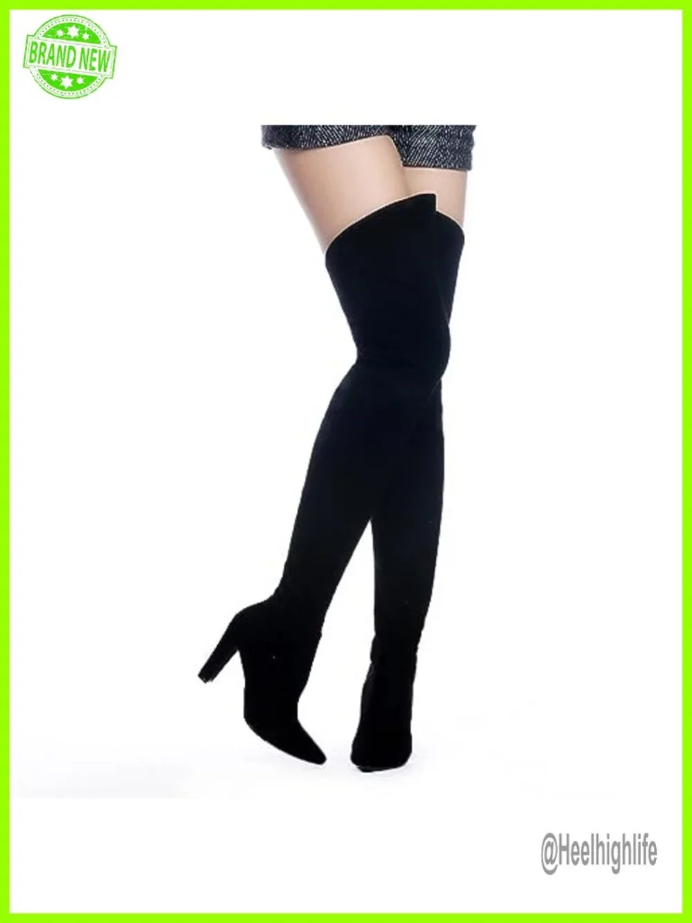 Stretch Suede Chunky Heel Over The Knee Boots Thigh High